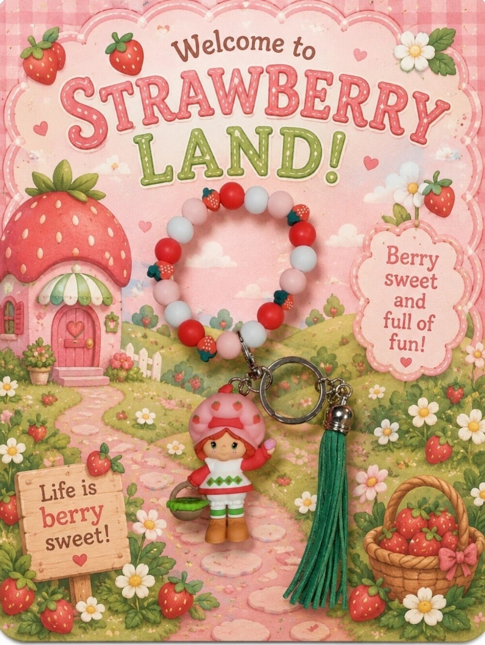 Strawberry Shortcake Bracelet Keychain Tote Purse Bag Charm Accessory